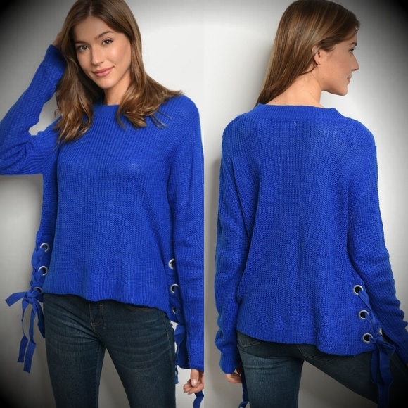 Settledown Sweaters - 💙 Royal Blue Grommet Side Tie Sweater